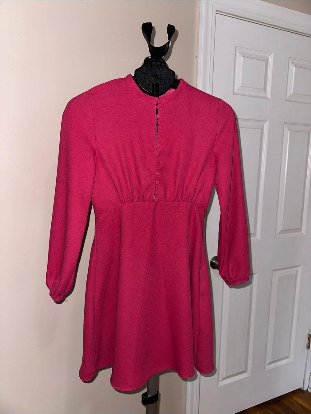 Zara Long-Sleeve Button-Front Mini Dress Pink XS